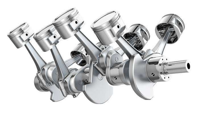 Silver engine piston and crankshaft components
